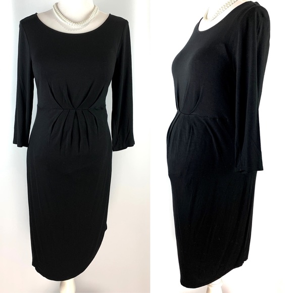 Liz Lange Maternity Black Amazing Knit 3/4 Sleeve Midi Dress size Medium - Picture 1 of 15
